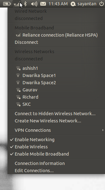 Network Manager with Reliance netconnect 3G
